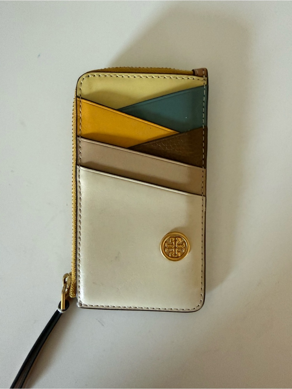 Tory Burch Multicolor Colorblock Leather Zip Card Case Wallet